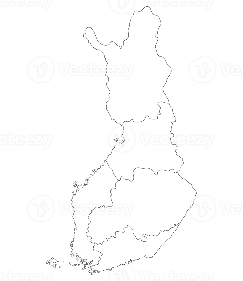 Finland map. Map of Finland divided into six main regions in white color png