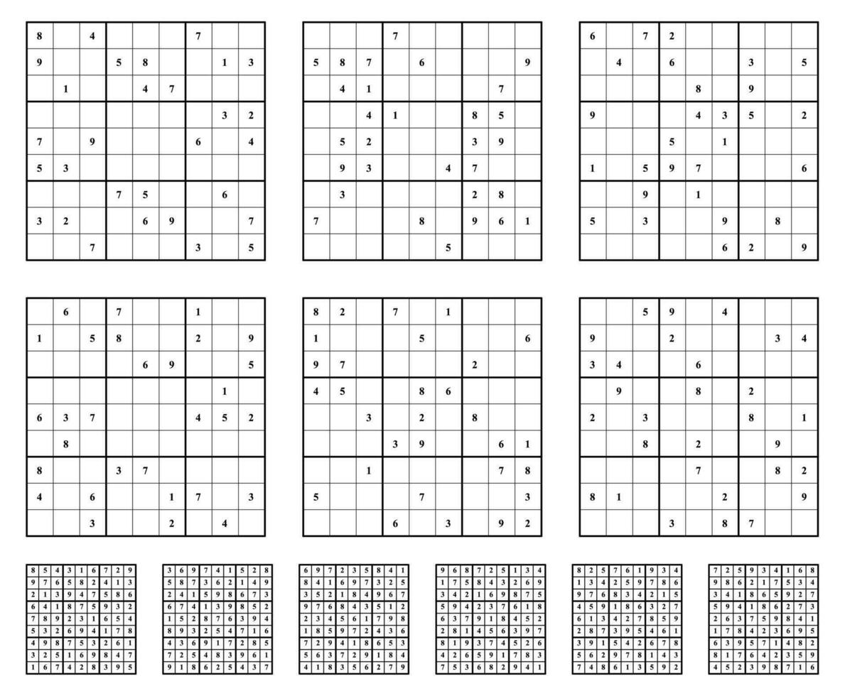 sudoku juego conjunto con respuestas vector