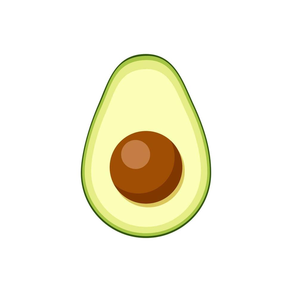 Avocado element, halved green tropical fruit with seed. Vegan healthy nutritious food in flat detailed vector style for packaging, designs, decorative elements