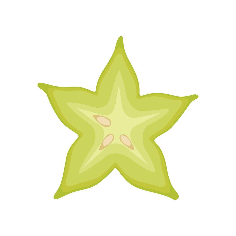 Starfruit design with isolated whole and halved sweet tropical fruit carambola. Exotic vegan food in flat detailed vector style for packaging, designs, decorative elements