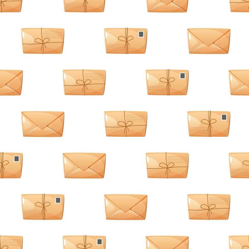 seamless pattern of closed envelopes with letters, postcards. Repeating background with mailing envelopes. Vector illustration on a white background for packaging and decoration