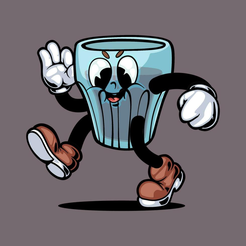 Walking Glass Coffee Cup Mascot vector