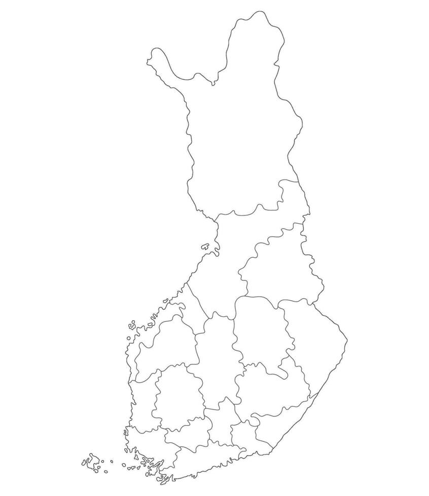 mapa de Finlandia. Finlandia provincias mapa en blanco color vector