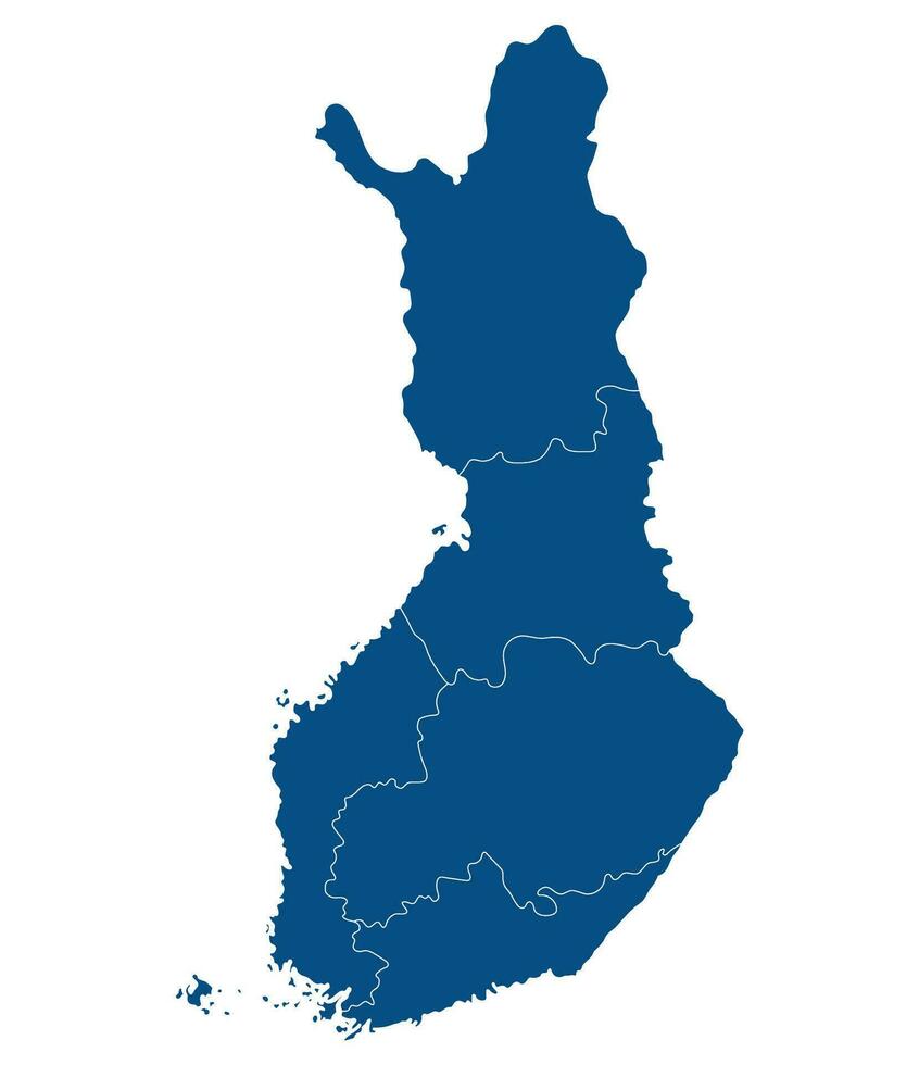 Finland map. Map of Finland divided into six main regions in blue color vector