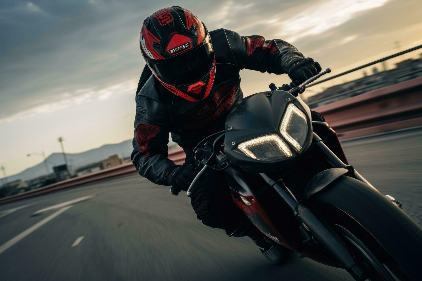 ai generado motocicleta jinete en el la carretera. motocross deporte bicicleta, un hombre vistiendo un casco y montando un motocicleta, ai generado foto