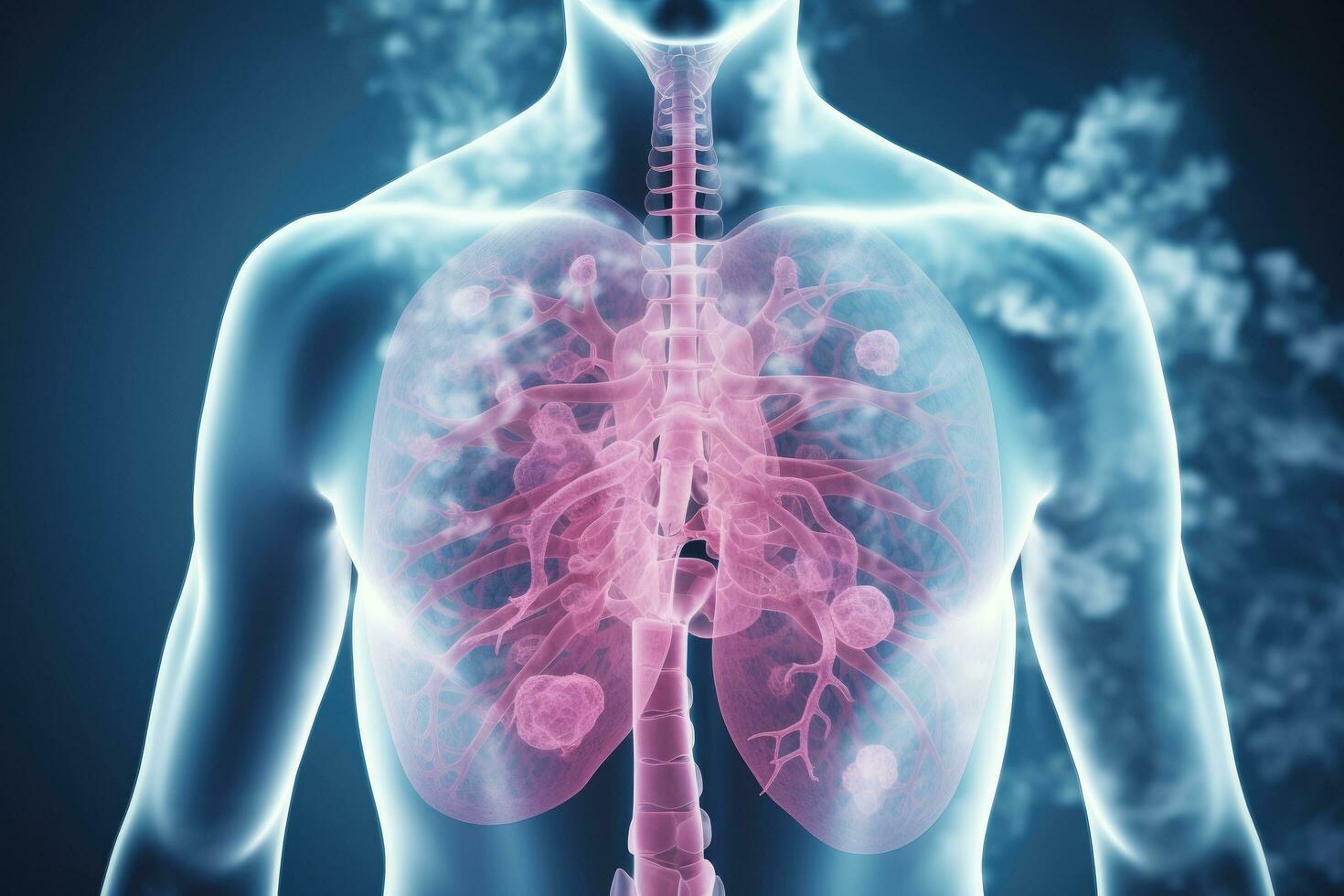 AI generated Human body with lungs in x-ray view, 3D rendering, A male lung cancer biopsy respiratory system in x-ray, AI Generated photo
