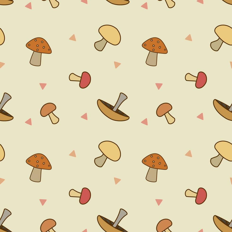 Mushroom collections seamless pattern for textile printing or gift paper. vector