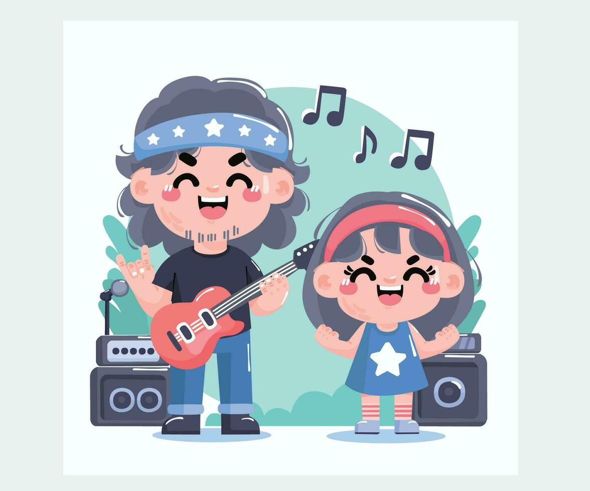 Flat World Rock Day with Dad and Daughter Illustration vector