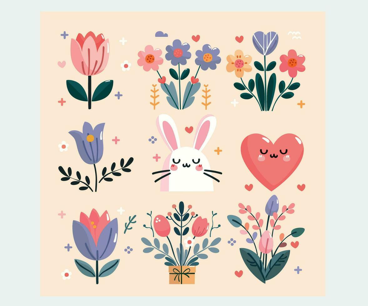 Spring Flower with Bunny and Heart Illustration vector