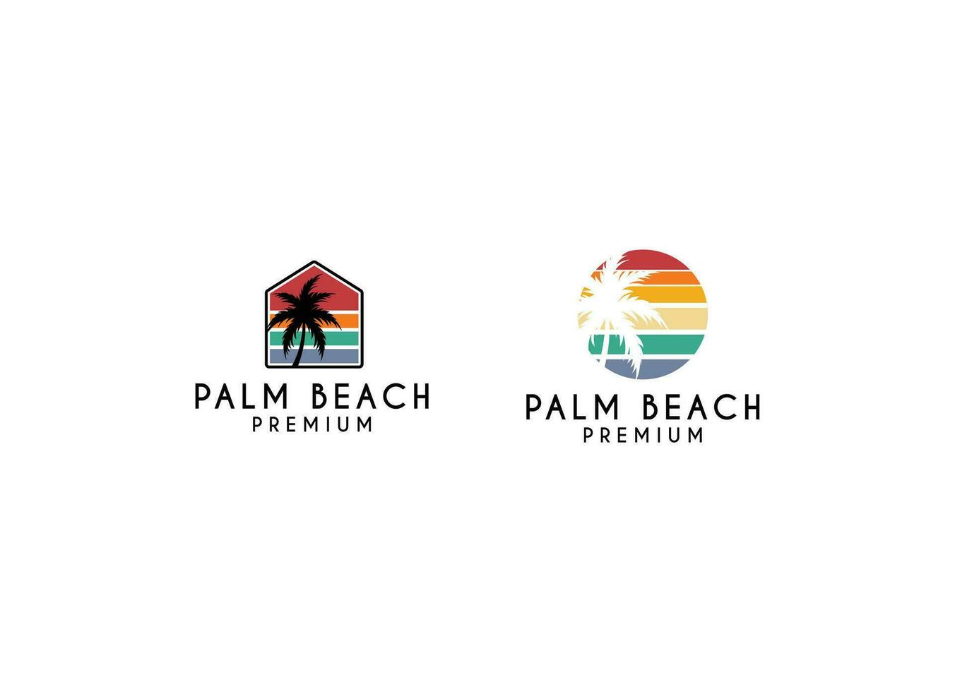Palm beach travel and hotel with seabird symbol logo design template vector