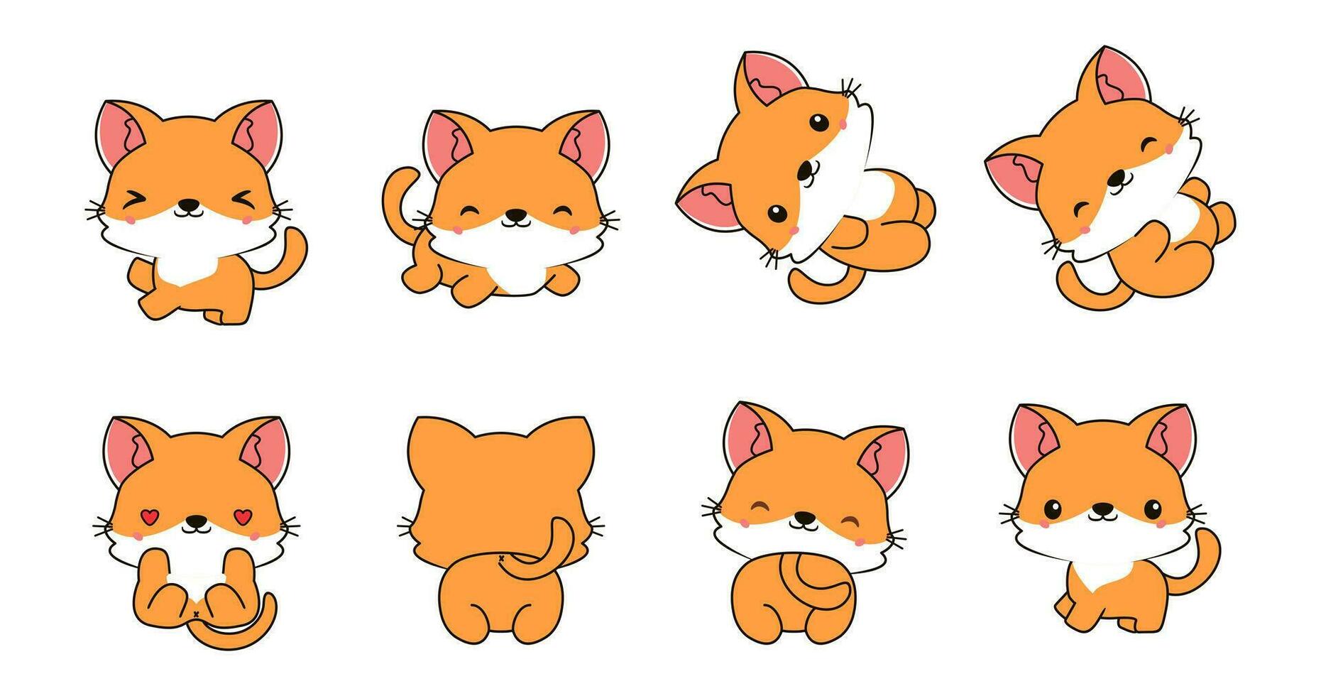 Set of kawaii cat illustration collection vector