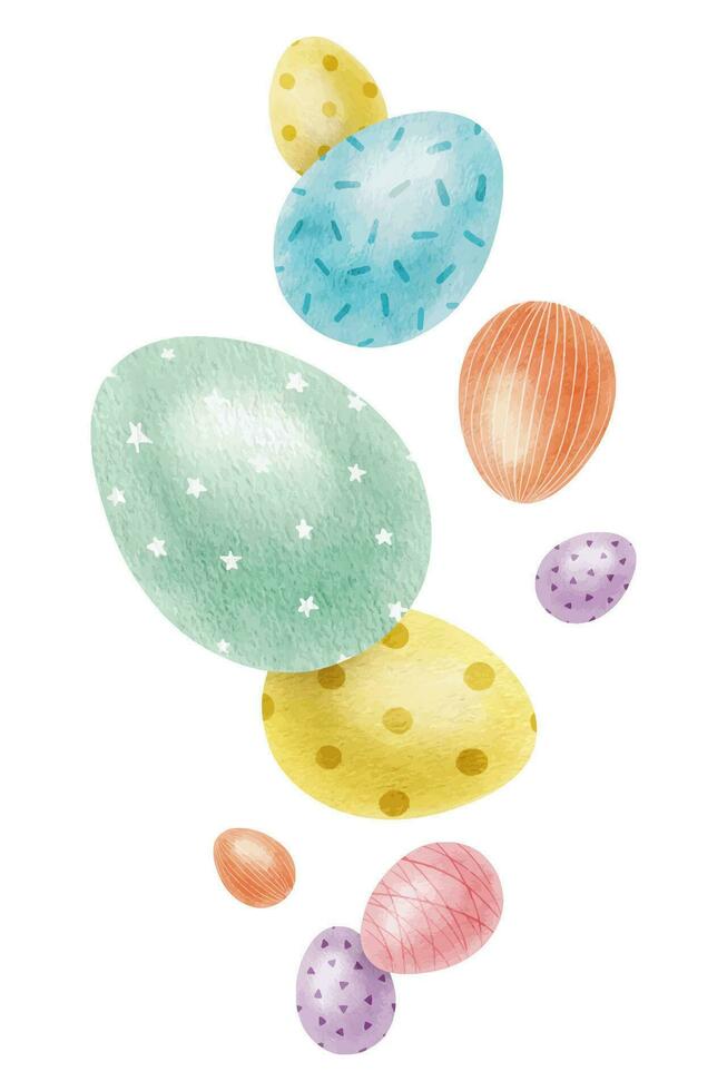 Cute Easter eggs. Paschal Concept with Easter Eggs with Pastel Colors. Isolated watercolor illustration. Template for Easter cards, covers, posters and invitations. vector