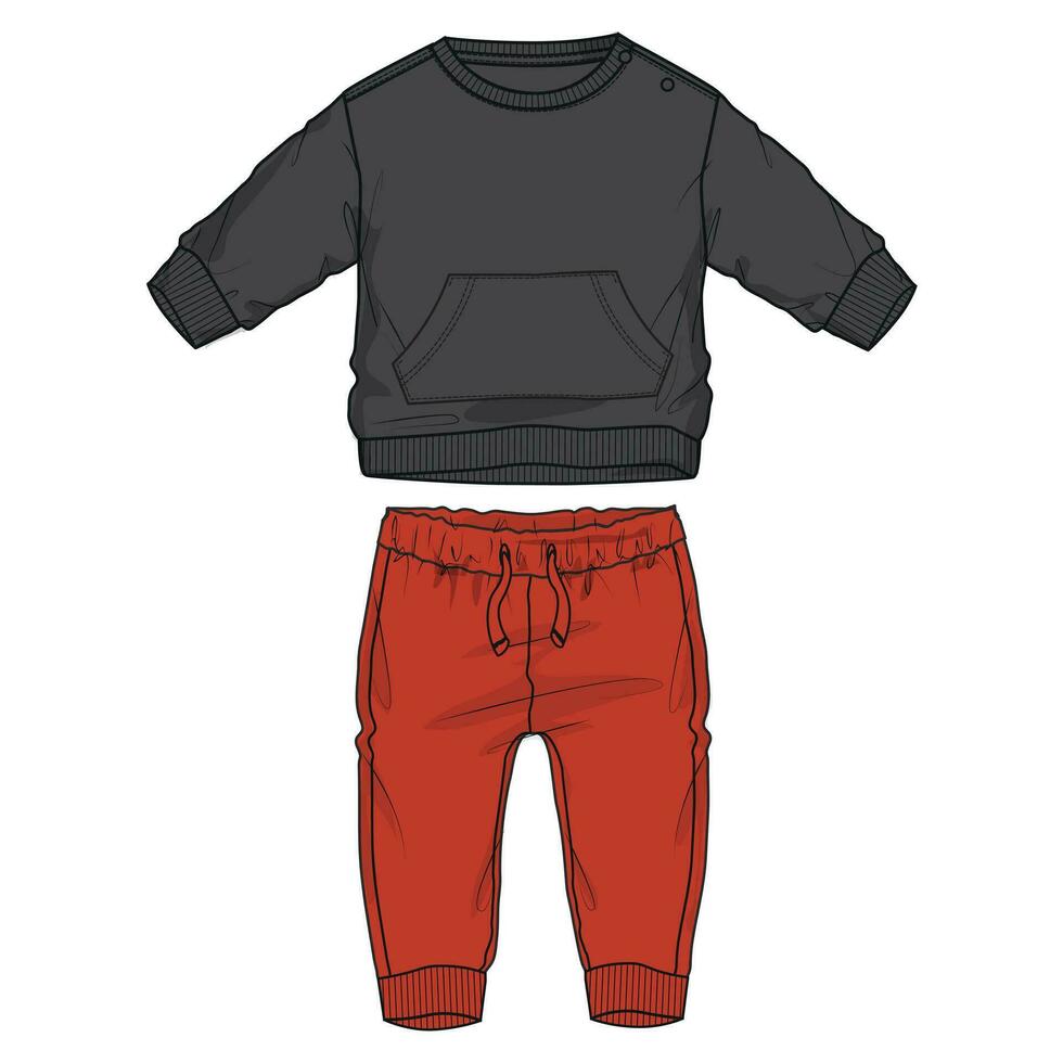Black Sweatshirt with red jogger sweatpants vector illustration template for kids