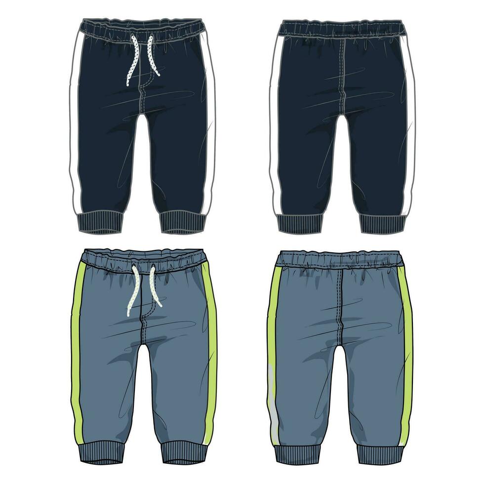 lana algodón jersey básico sudor pantalón técnico Moda plano bosquejo modelo. vestir persona que practica jogging pantalones vector ilustración burlarse de arriba para niños y Niños.