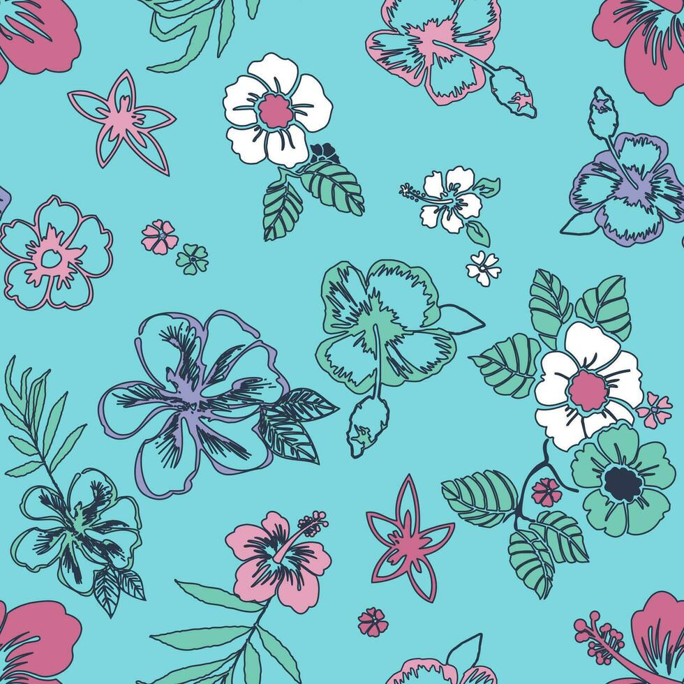 Floral seamless vector illustration pattern background. Design for use all over fabric print wrapping paper and others.