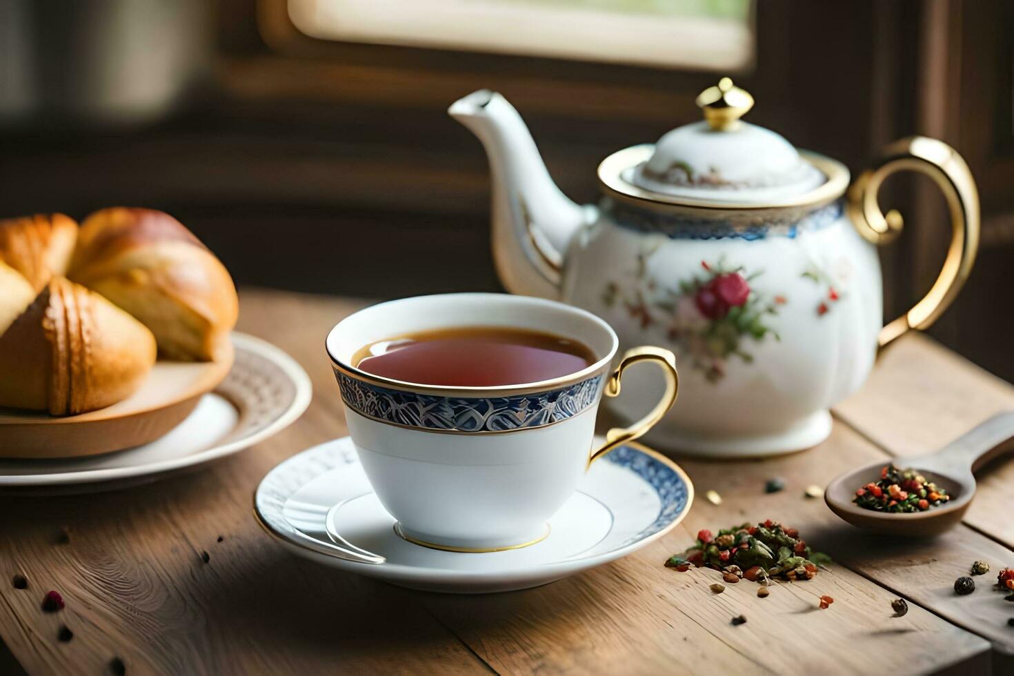 ai generado té maceta con limón y menta té foto