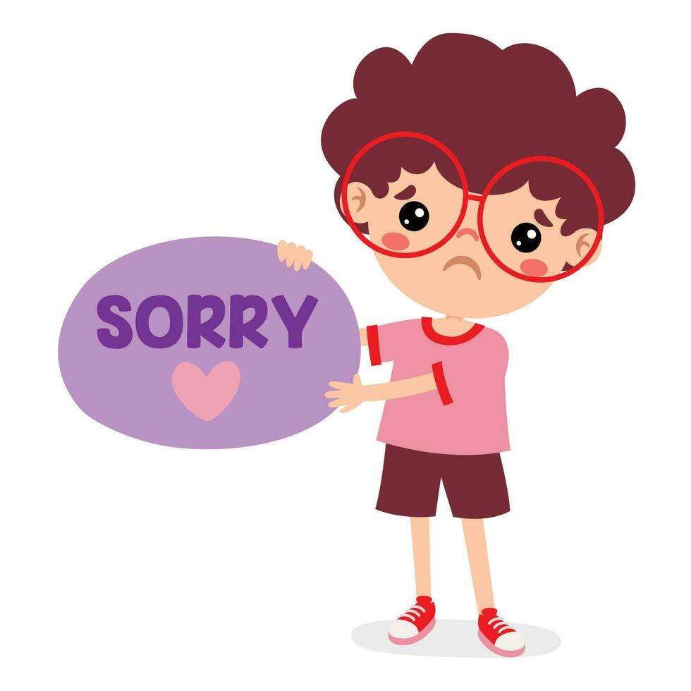 dibujos animados pequeño niño diciendo lo siento vector
