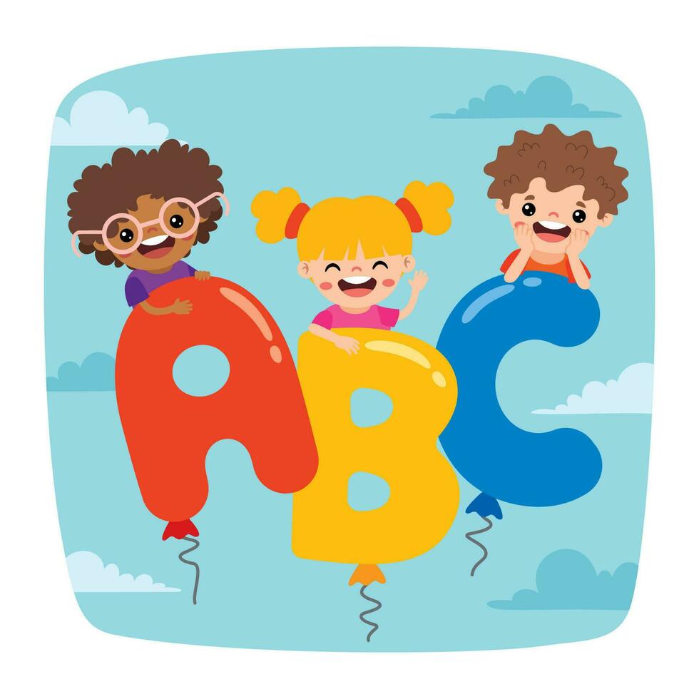 Cartoon Kids Posing With Alphabet Letter vector