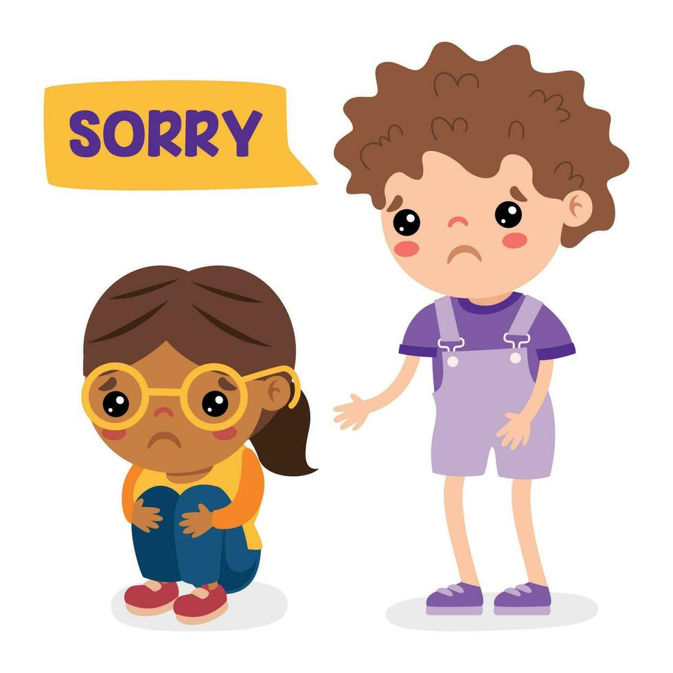 Cartoon Little Kid Saying Sorry vector