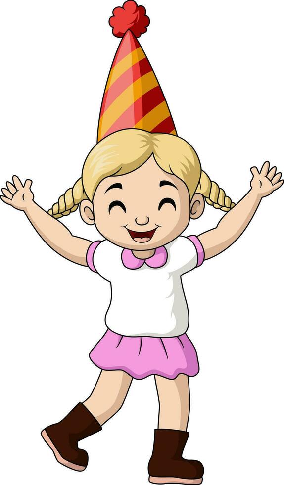 Cute little girl cartoon wearing party hat vector