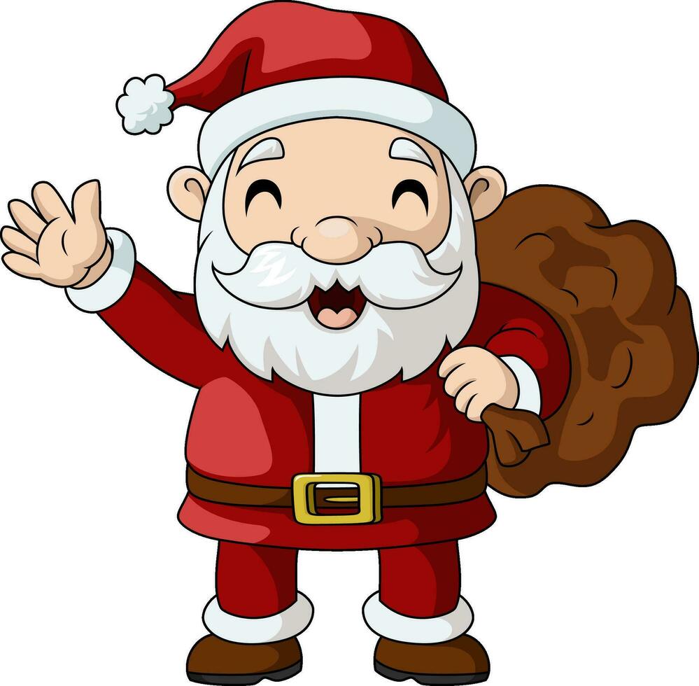linda Papa Noel claus dibujos animados que lleva un bolso de el regalos vector