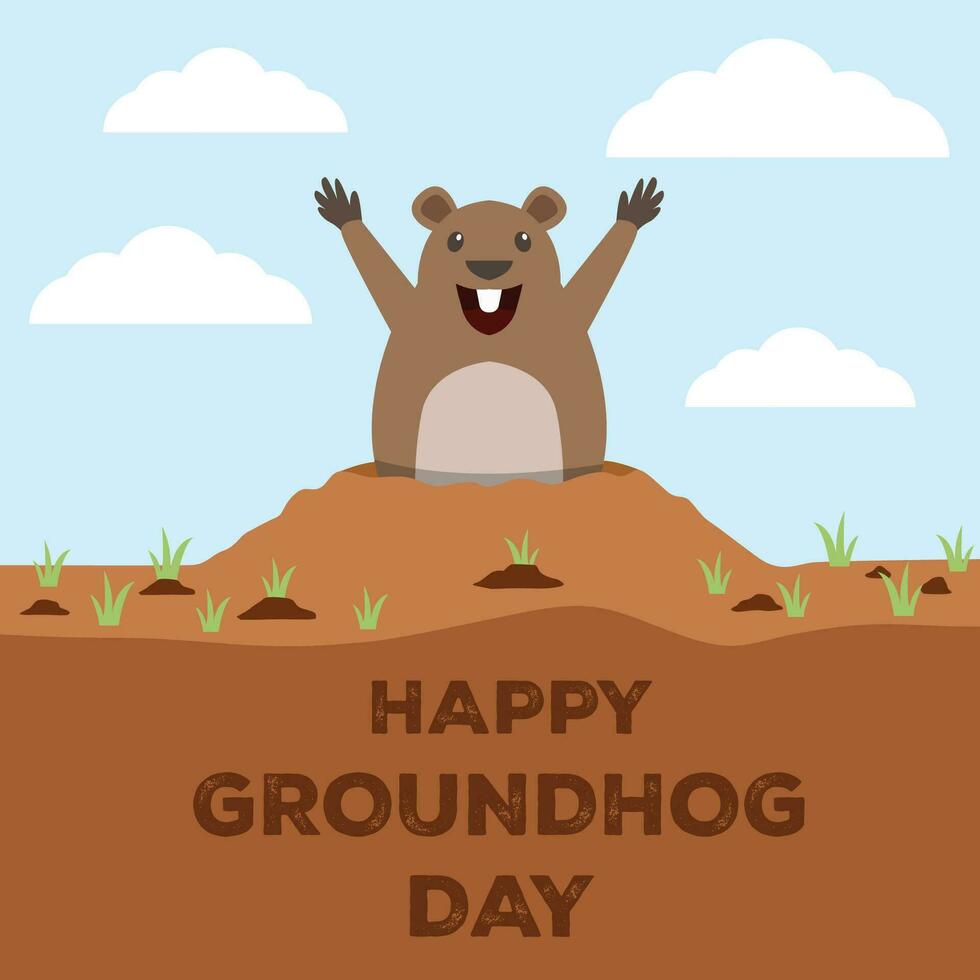 flat happy groundhog day illustration design vector