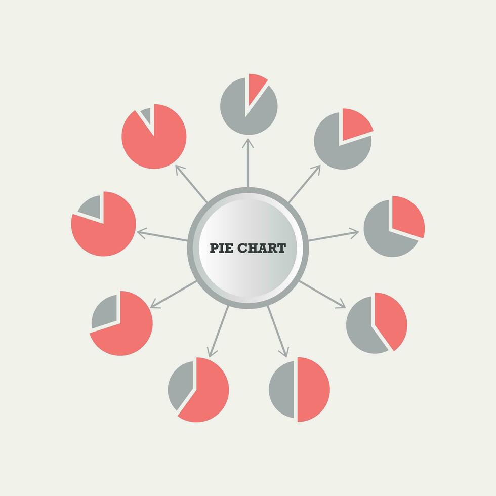 Outline circular infographic with central element. Chart, diagram, scheme, graph with 9 steps, options, parts, processes with arrows. Vector design element.