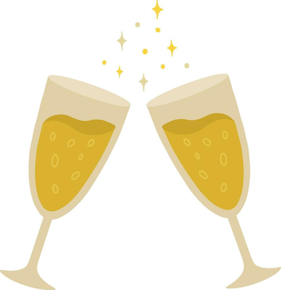 Champagne glasses. An illustration for a party. Fashionable flat style. Drawings for various purposes. A ready-to-use design template. Vector illustration for New Year, Valentine's Day, Birthday.