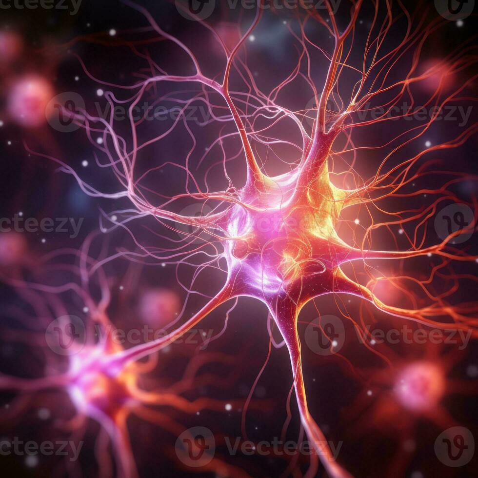 AI generated The striking image of brain neurons in a dazzling pink shade photo