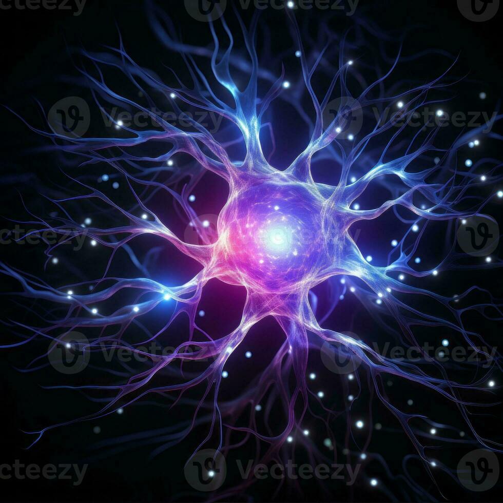 AI generated A fiberoptic neuron design set against a black background photo