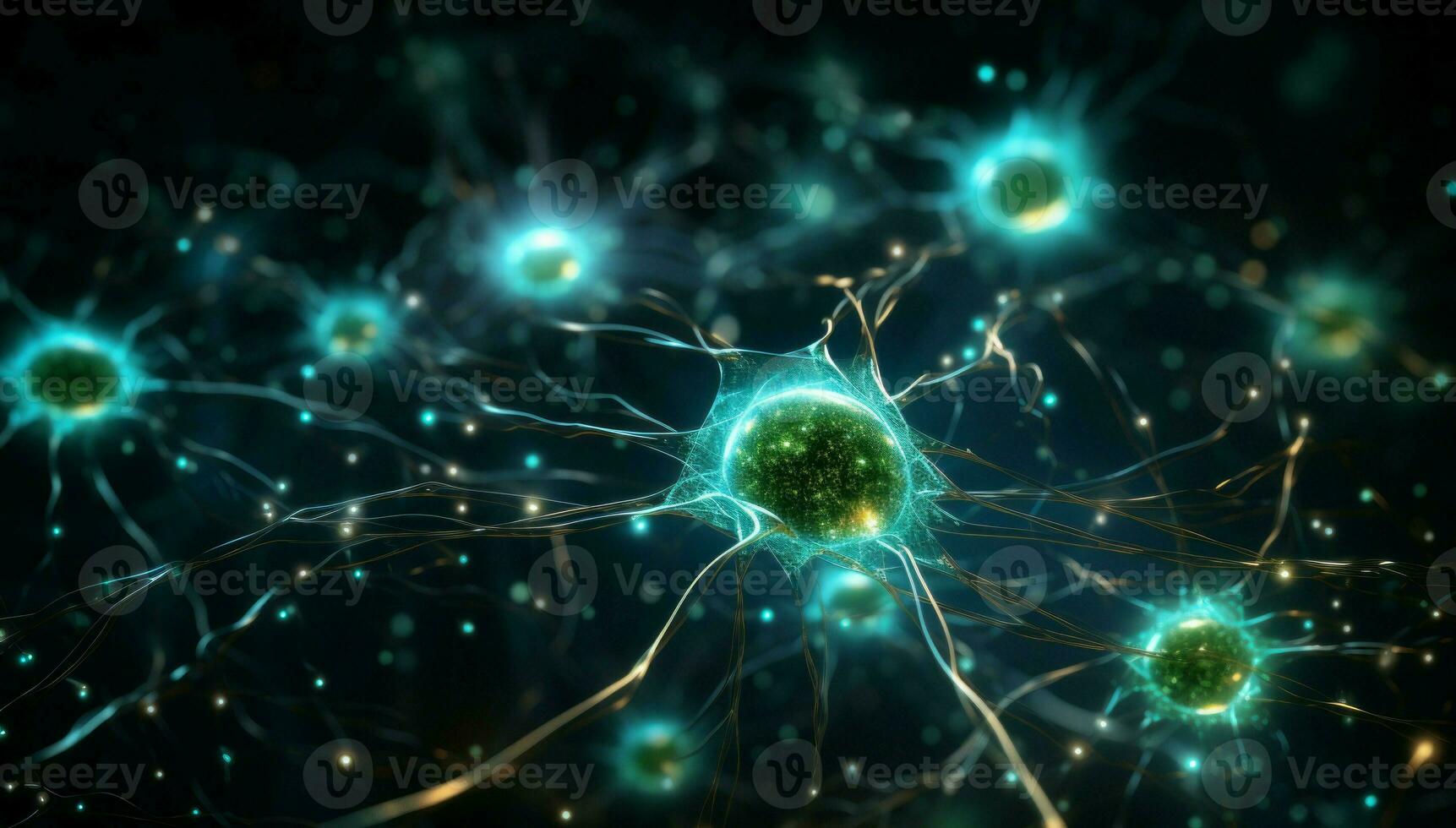 AI generated The visual allure of a neuron cell network with a palette of blue and green hues photo