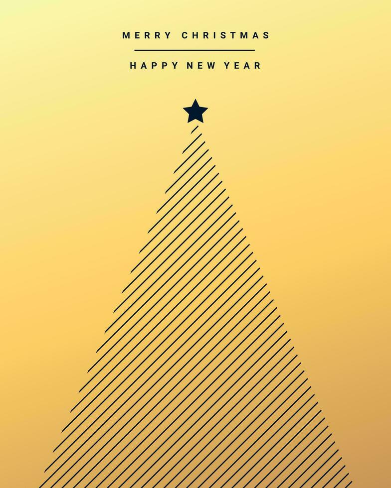 Navidad y nuevo año saludo tarjeta con Navidad árbol geométrico conformado. mínimo diseño en oscuro azul y oro degradado colores. vector ilustración