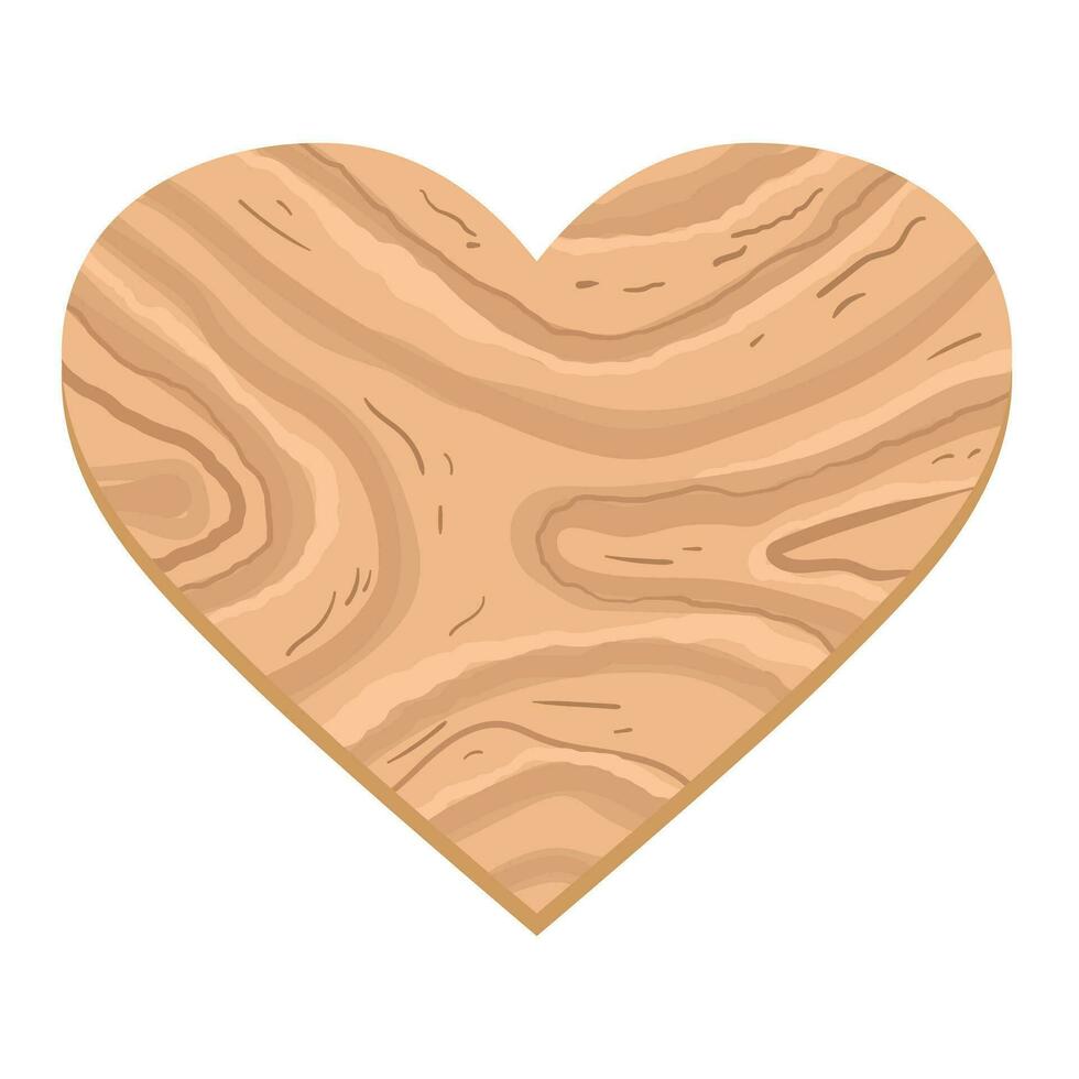 Heart shaped wooden plank. Hand drawn imitation of a wood material. Vector illustration