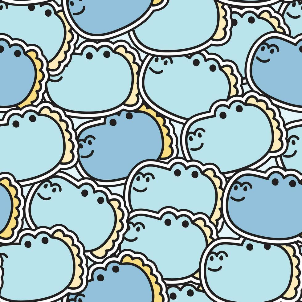 Seamless pattern of cute blue dragon head sticker background.Chinese animal character cartoon design.Zodiac.Kawaii.Vector.Illustration.Illustrator. vector