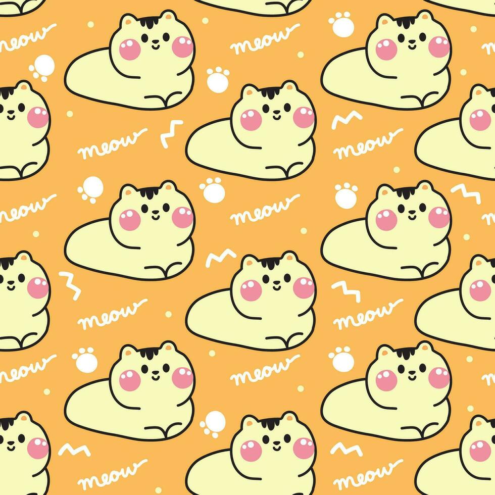 Seamless pattern of cute cat with paw and meow text background.Pet animal character cartoon design.Baby clothing print screen.Kawaii.Vector.illustration. vector