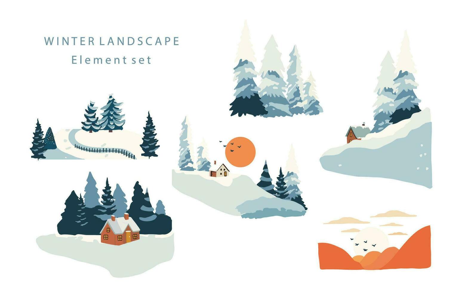 invierno paisaje objeto con montaña,árbol.editable vector ilustración para postal,pegatina,decoración,icono