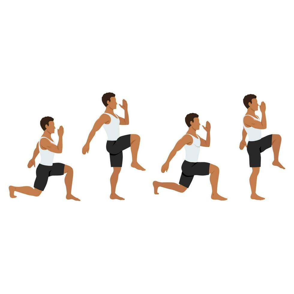 Man doing Walking lunges exercise. vector