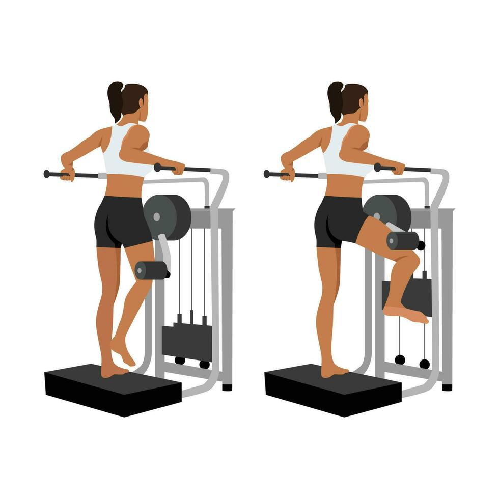 Man doing lever side hip abduction with machine exercise. vector