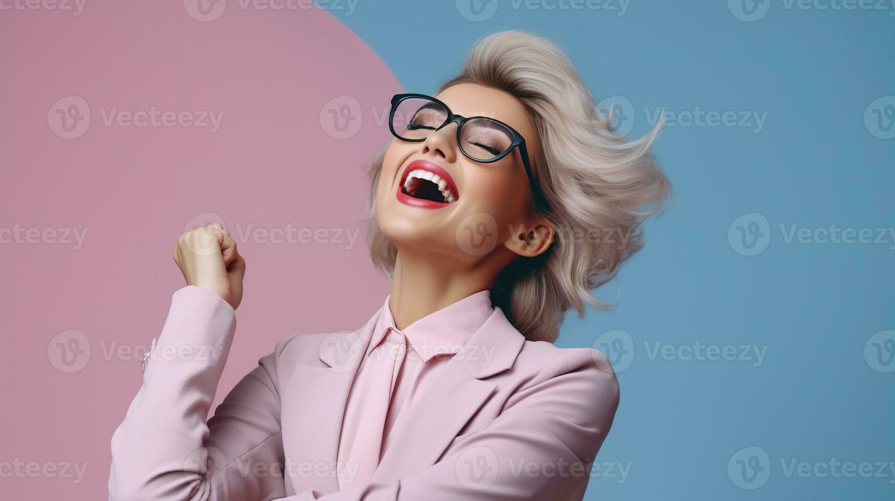 AI generated Successful Cheering Businesswoman is Satisfied with the Results. Achievement Win Concept photo