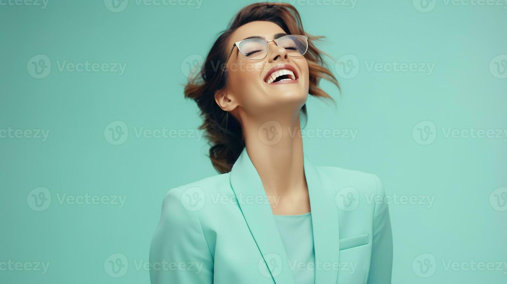 AI generated Successful Cheering Businesswoman is Satisfied with the Results. Achievement Win Concept photo