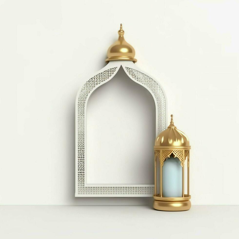 Eid mubarak and ramadan kareem greetings with islamic lantern and mosque. Eid al fitr background. Eid al fitr background of window concept by AI Generated photo