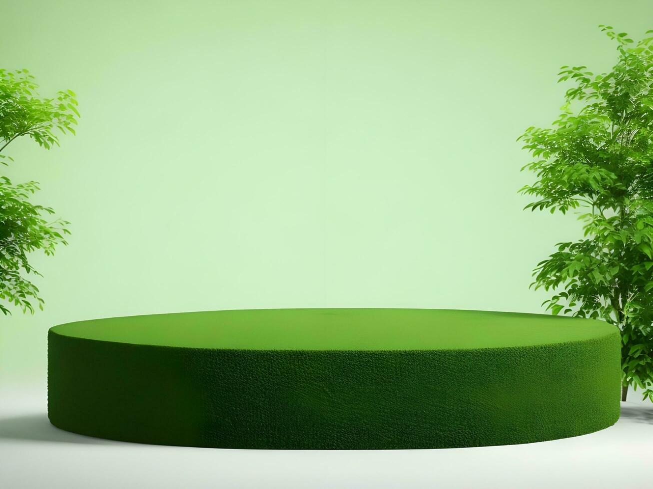 AI generated Empty round stone podium for product display on green foliage background ai generate photo