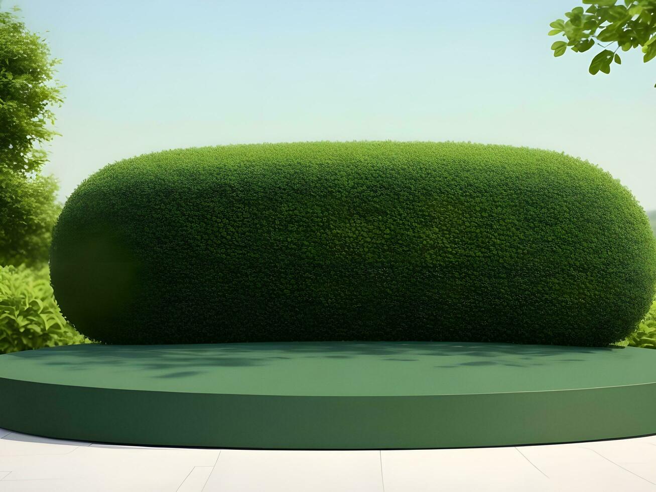 AI generated Empty round stone podium for product display on green foliage background ai generate photo