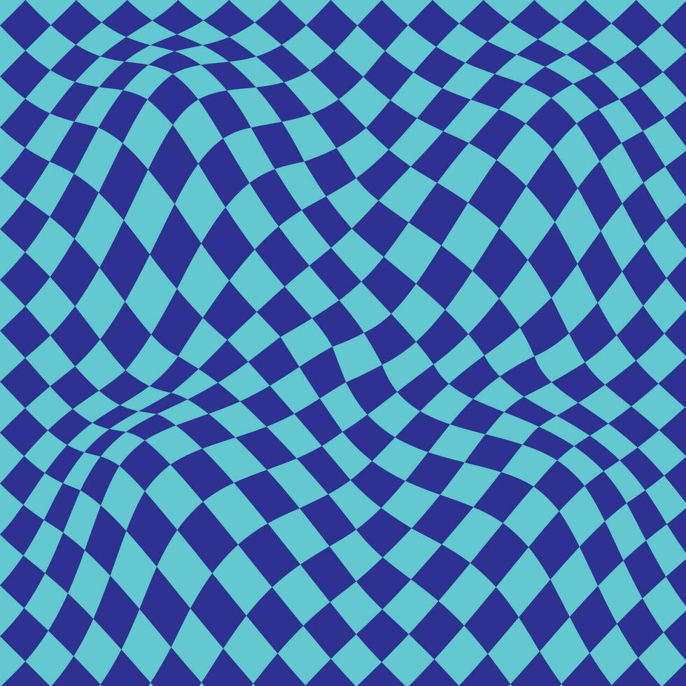 simple abstract seamlees blue cool color square rectangle check distort wavy pattern on fest color background vector