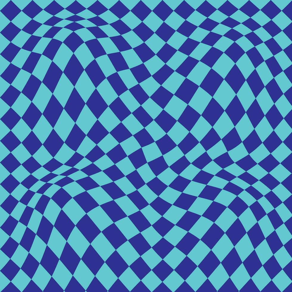 simple abstract seamlees blue cool color square rectangle check distort wavy pattern on fest color background vector