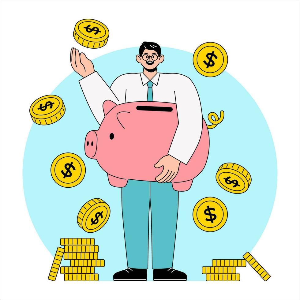 Businessman with Piggy Bank vector