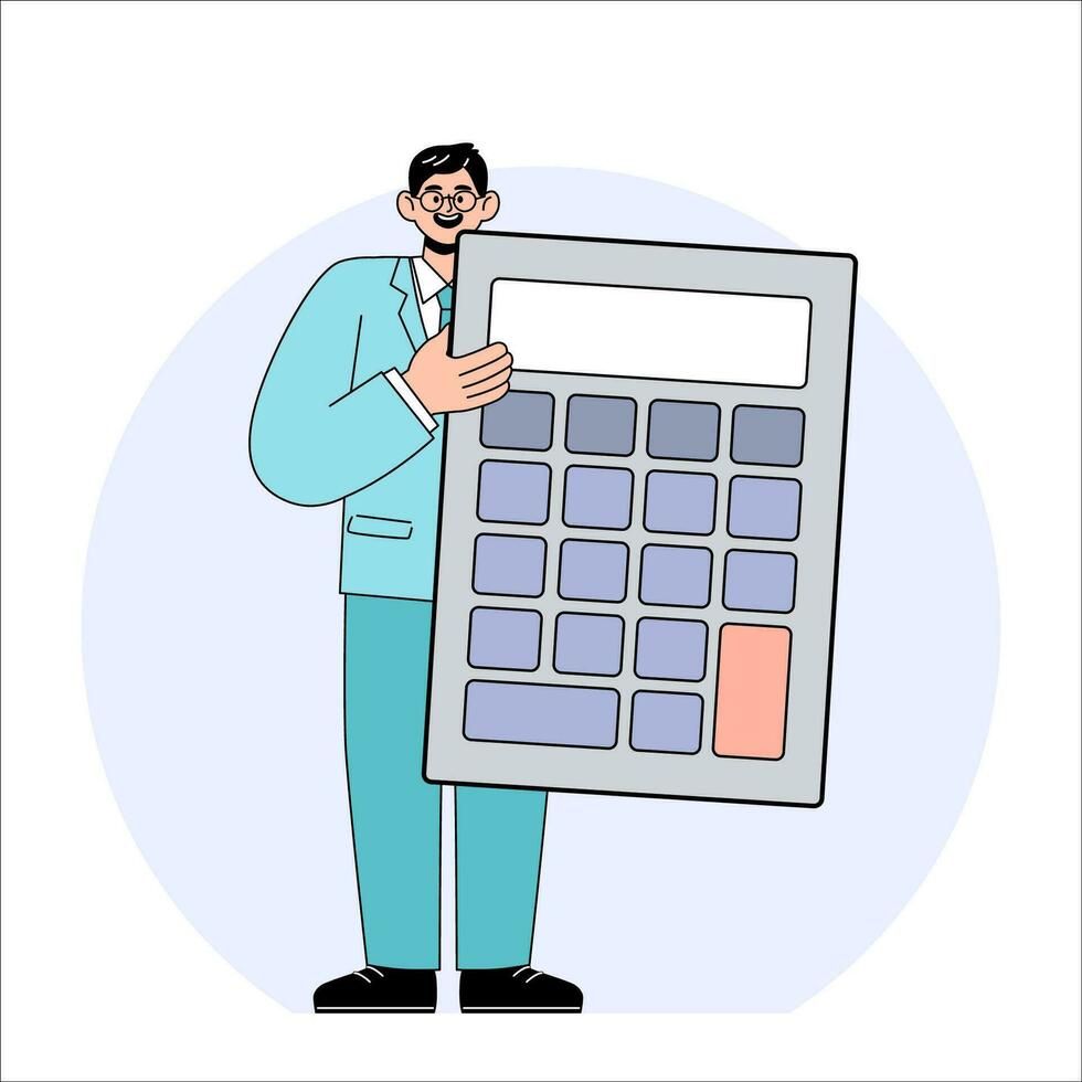 Businessman Holding a Giant Calculator vector