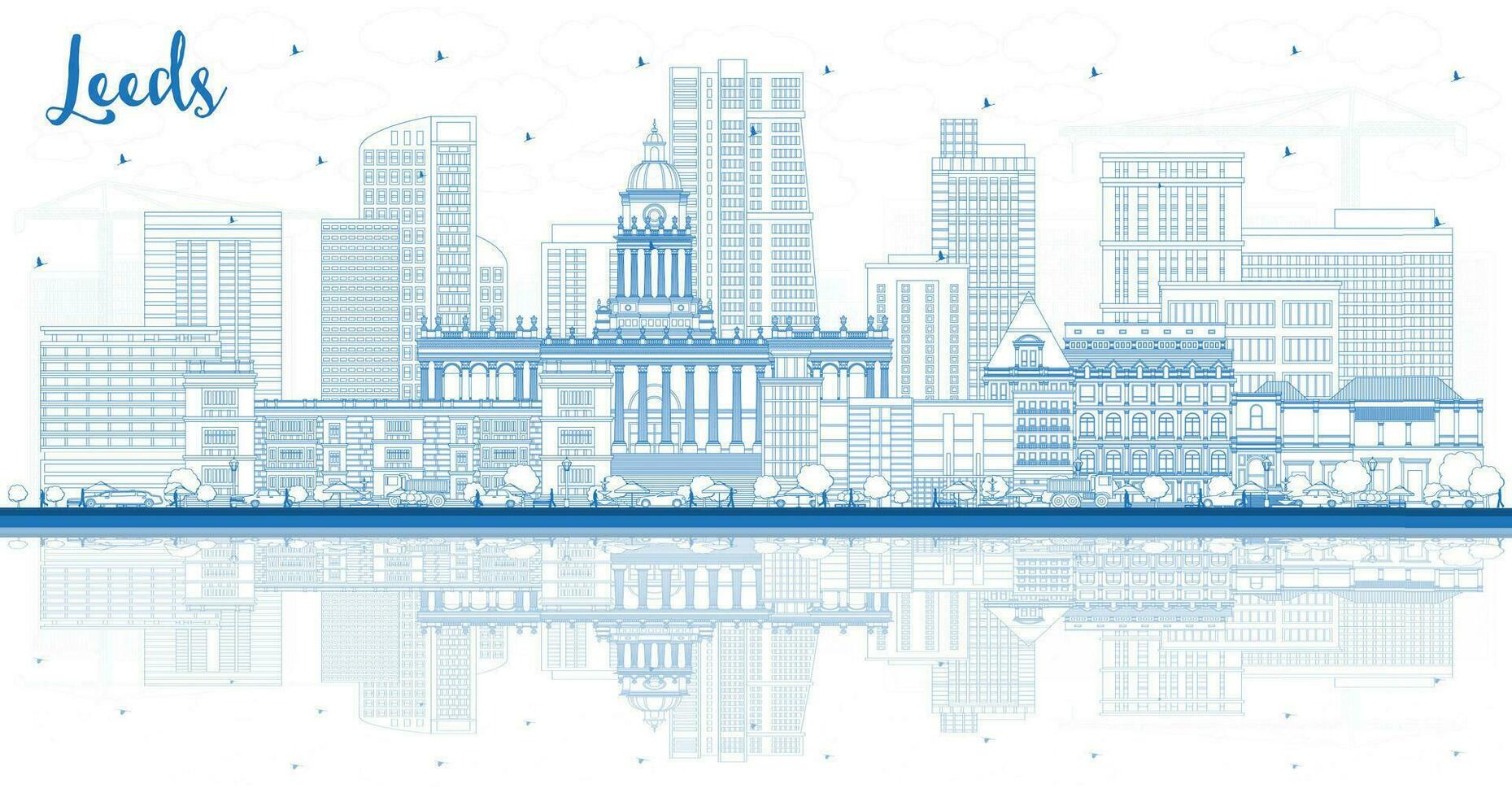 contorno leeds Reino Unido ciudad horizonte con azul edificios y reflexiones leeds Yorkshire paisaje urbano con puntos de referencia negocio viaje y turismo concepto con histórico arquitectura. vector