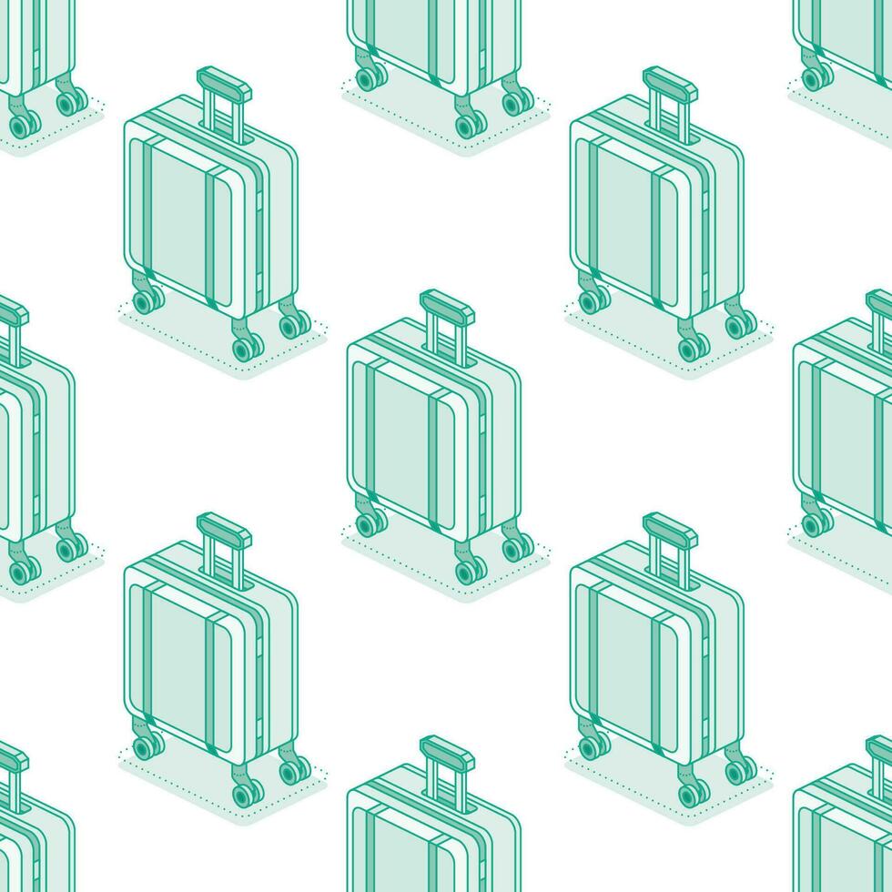 Seamless pattern with suitcases on wheels isolated on white background. Isometric outline objects. Luggage. Travel symbol. vector