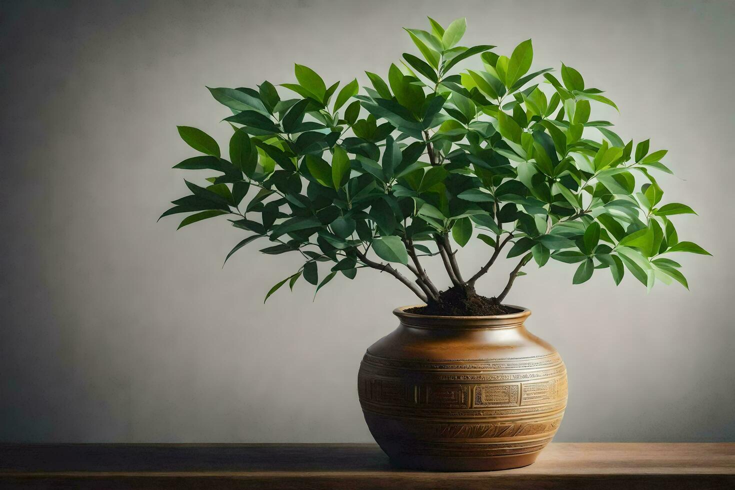 AI generated a small plant in a vase on a table.AI-Generated photo